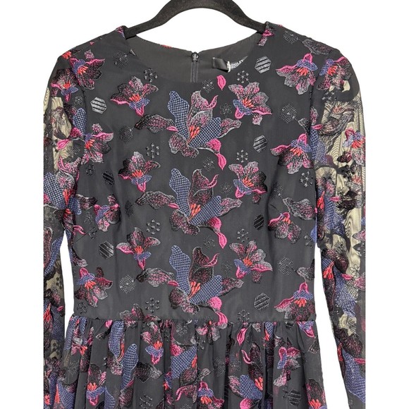 Badgley Mischka Floral Embroidered Sheer Long Sleeve Cocktail Dress Women’s Sz 4 - Picture 3 of 11